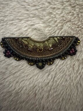 Embellished Signed Ayala Bar Crescent Statement Brooch in Antique Gold and Olive